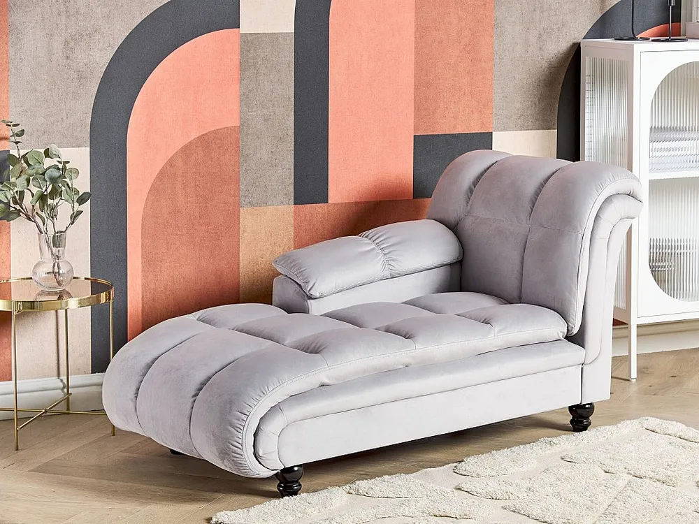 Cortina Blackout Chaise-longue à direita em veludo cinzento visível LORMONT