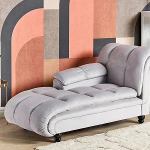 Cortina Blackout Chaise-longue à direita em veludo cinzento visível LORMONT