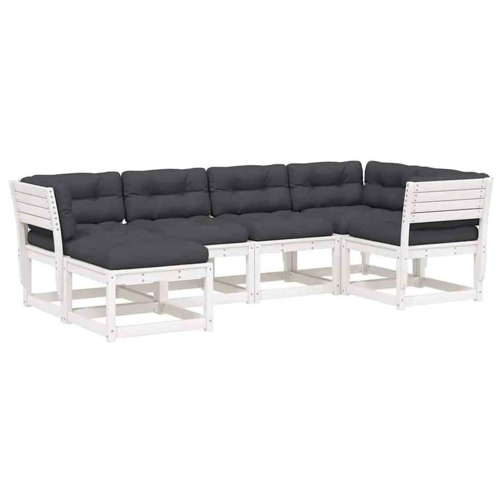 Cortina Blackout 6 pcs conj. sofás de jardim com almofadões pinho maciço branco