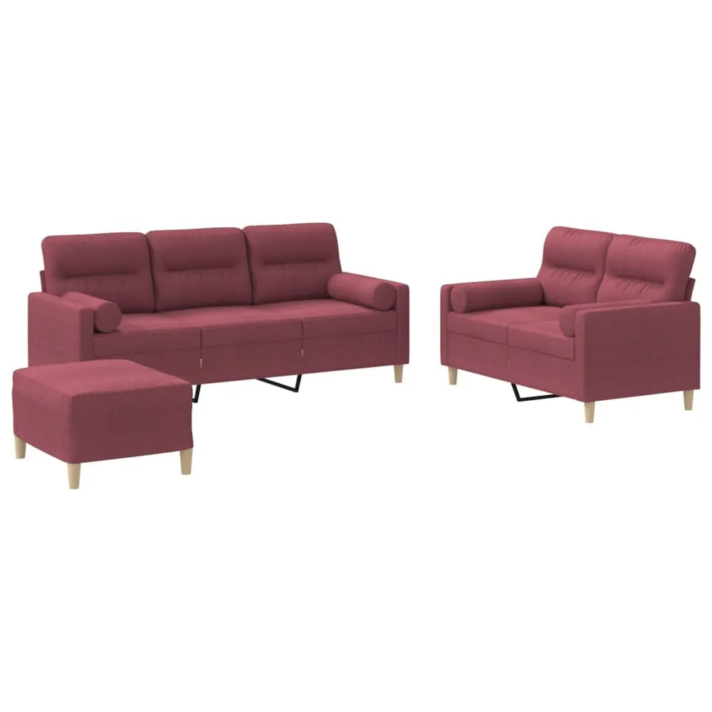 Cortina Blackout 3 pcs conjunto de sofás com almofadas tecido vermelho-tinto