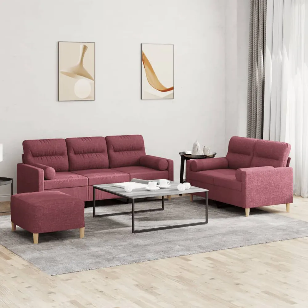 Cortina Blackout 3 pcs conjunto de sofás com almofadas tecido vermelho-tinto
