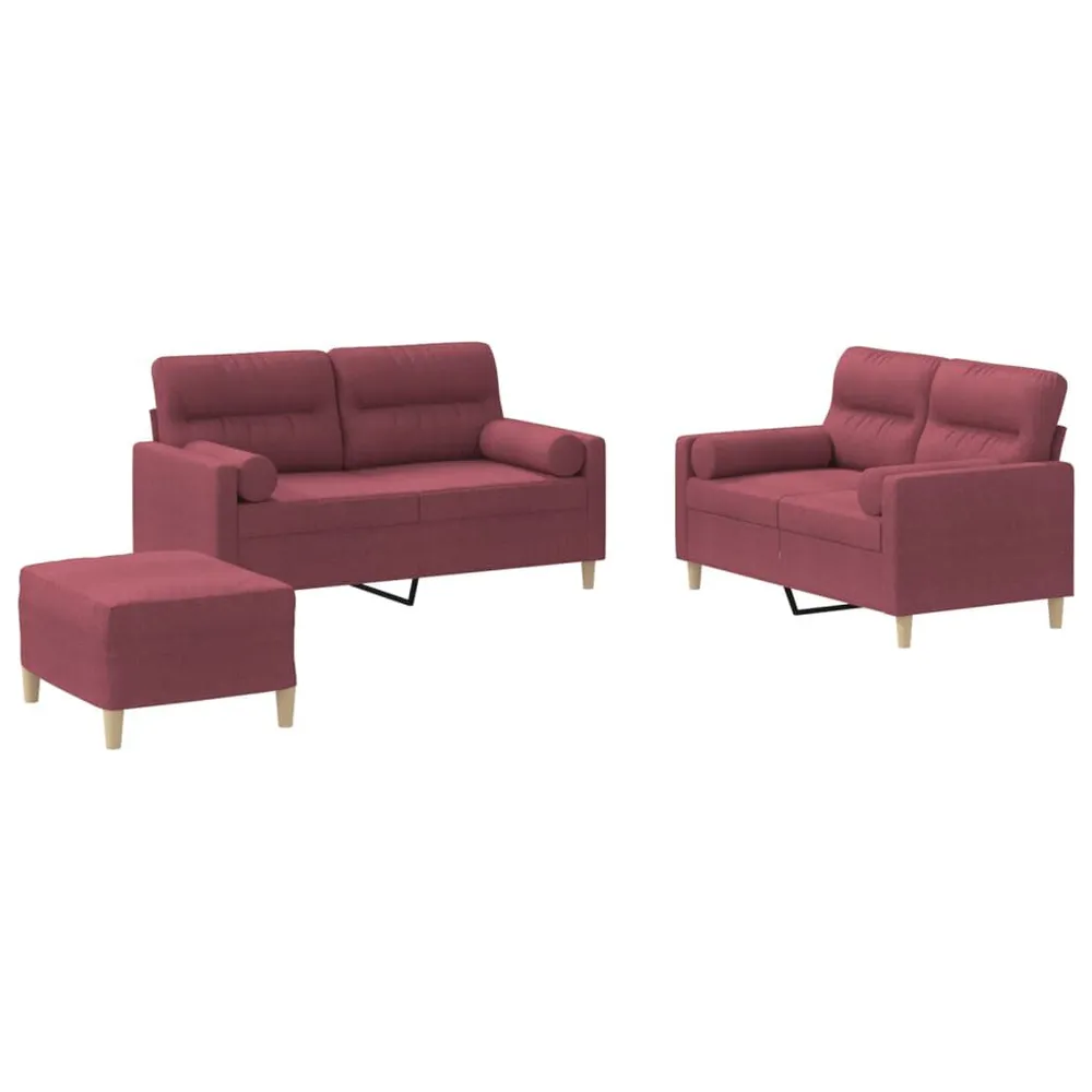 Cortina Blackout 3 pcs conjunto de sofás com almofadas tecido vermelho-tinto