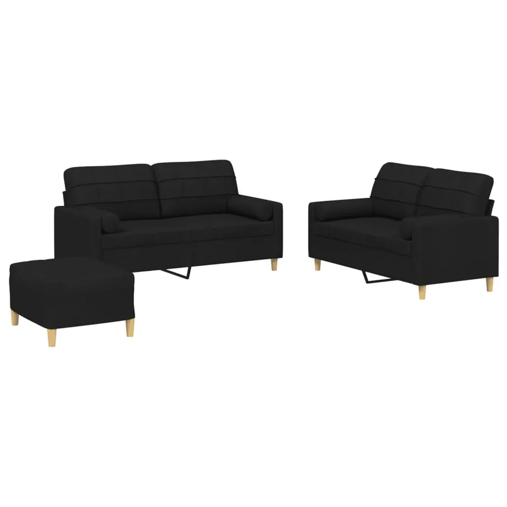 Cortina Blackout 3 pcs conjunto de sofás com almofadas tecido preto