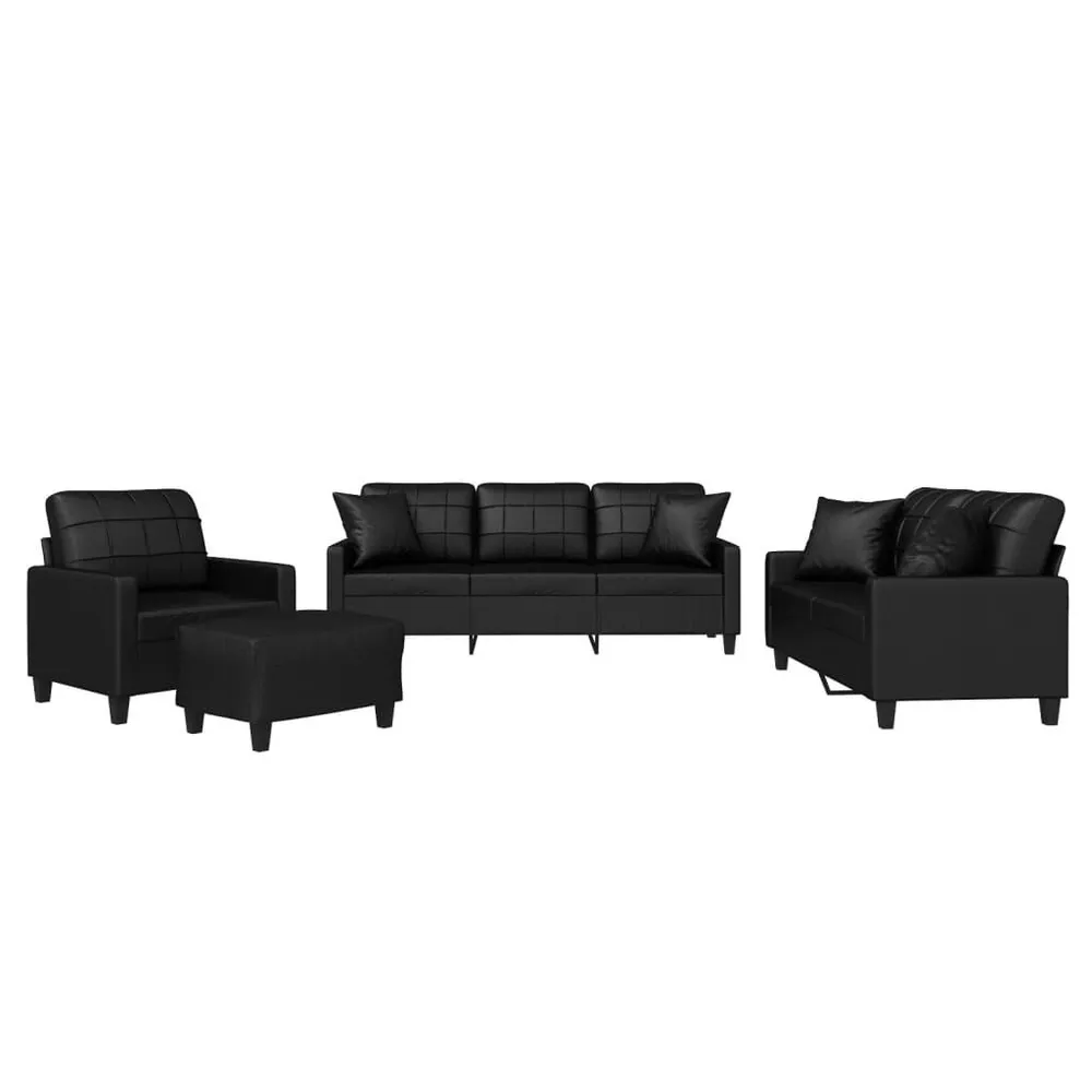 Cortina Blackout 4 pcs conjunto de sofás com almofadas couro artificial preto