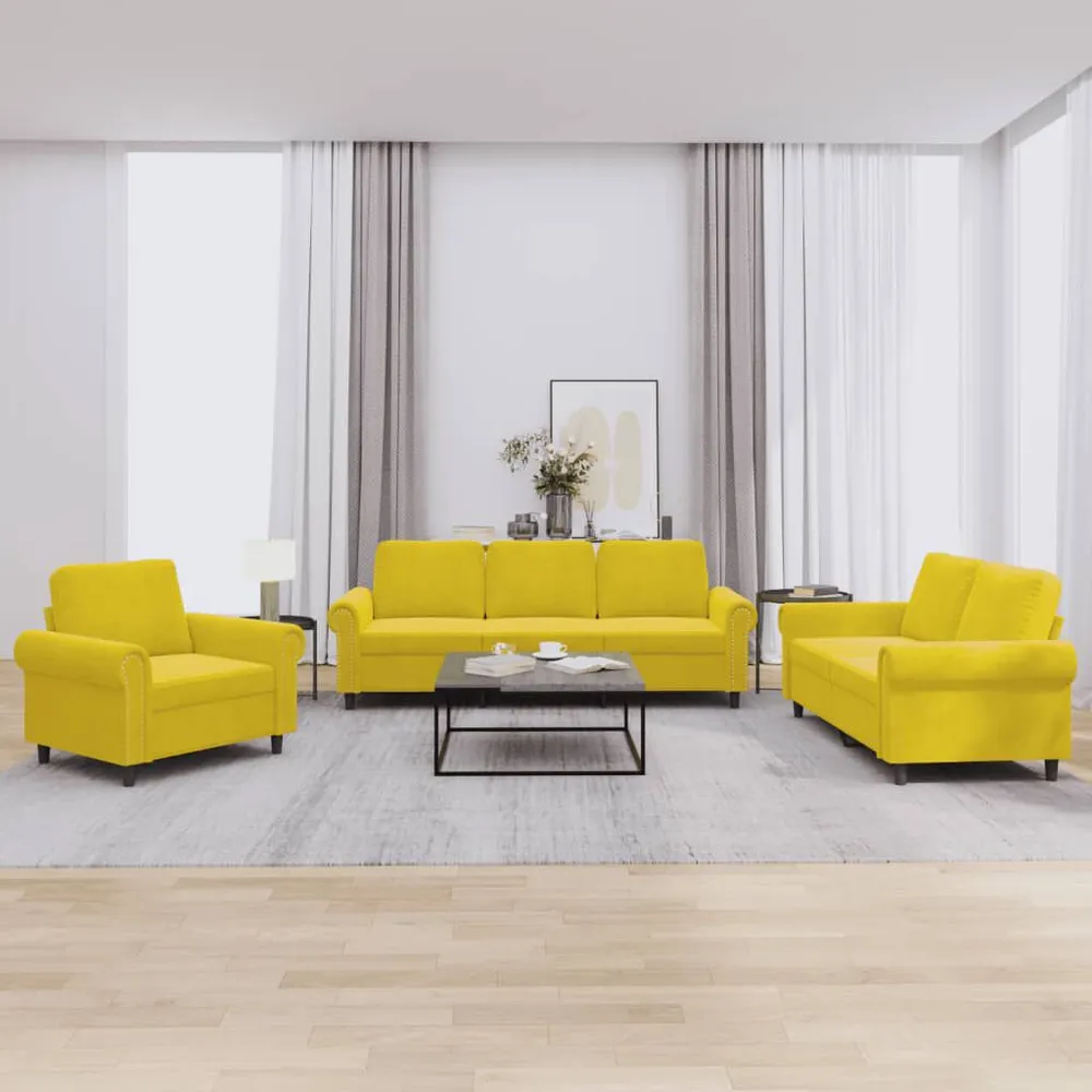 Cortina Blackout 3 pcs conjunto de sofás com almofadões veludo amarelo