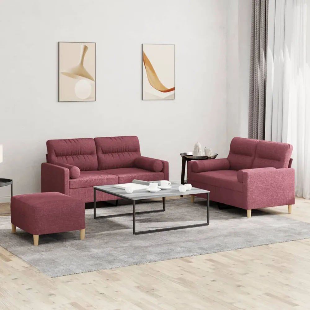 Cortina Blackout 3 pcs conjunto de sofás com almofadas tecido vermelho-tinto