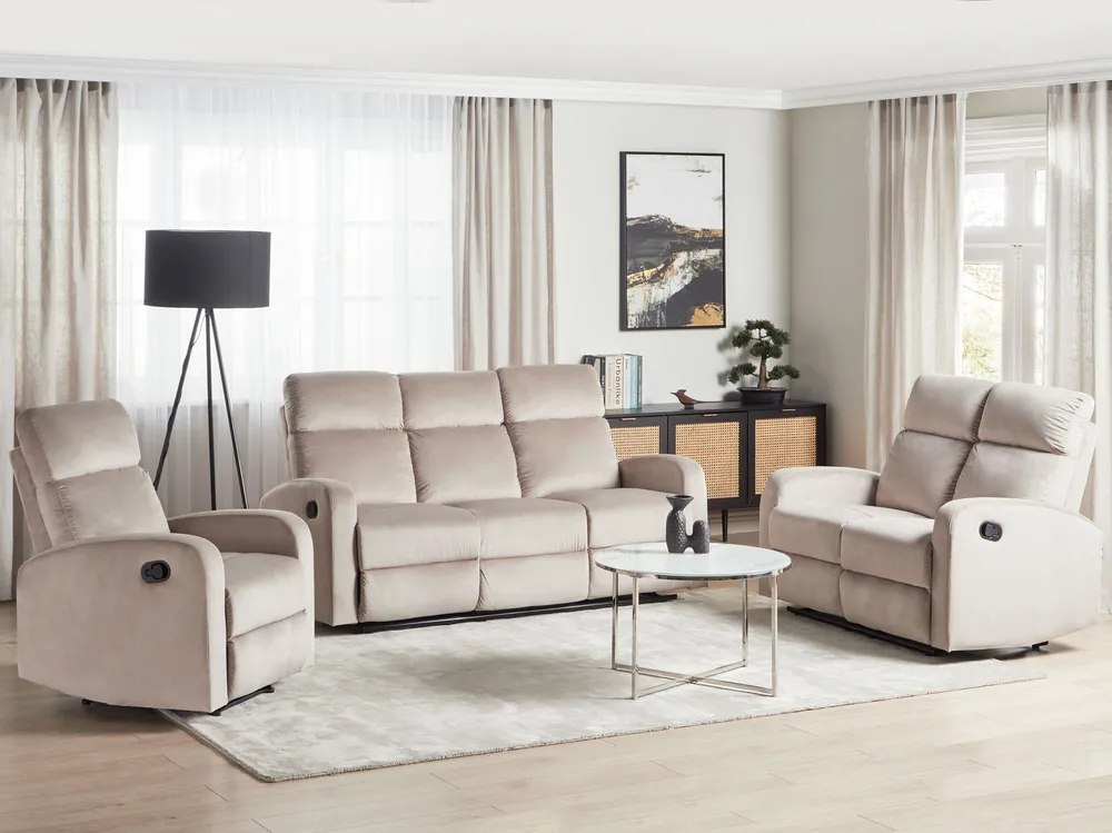 Estore para Janela Conjunto de sofás 6 lugares por mão própria reclináveis em veludo creme VERDAL