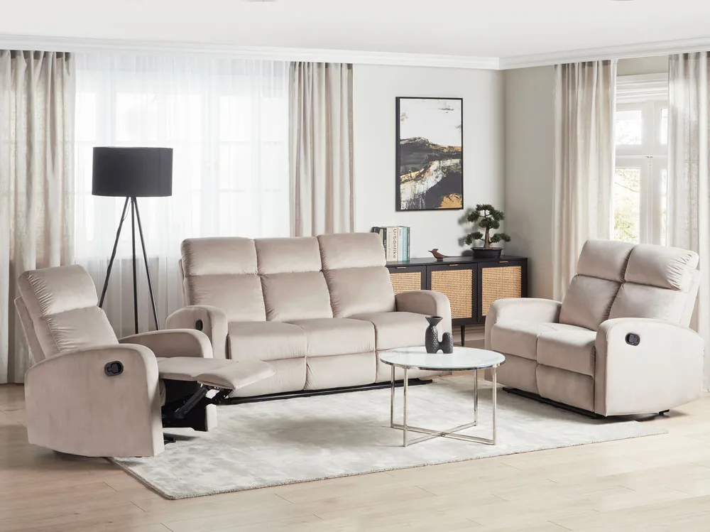 Estore para Janela Conjunto de sofás 6 lugares por mão própria reclináveis em veludo creme VERDAL
