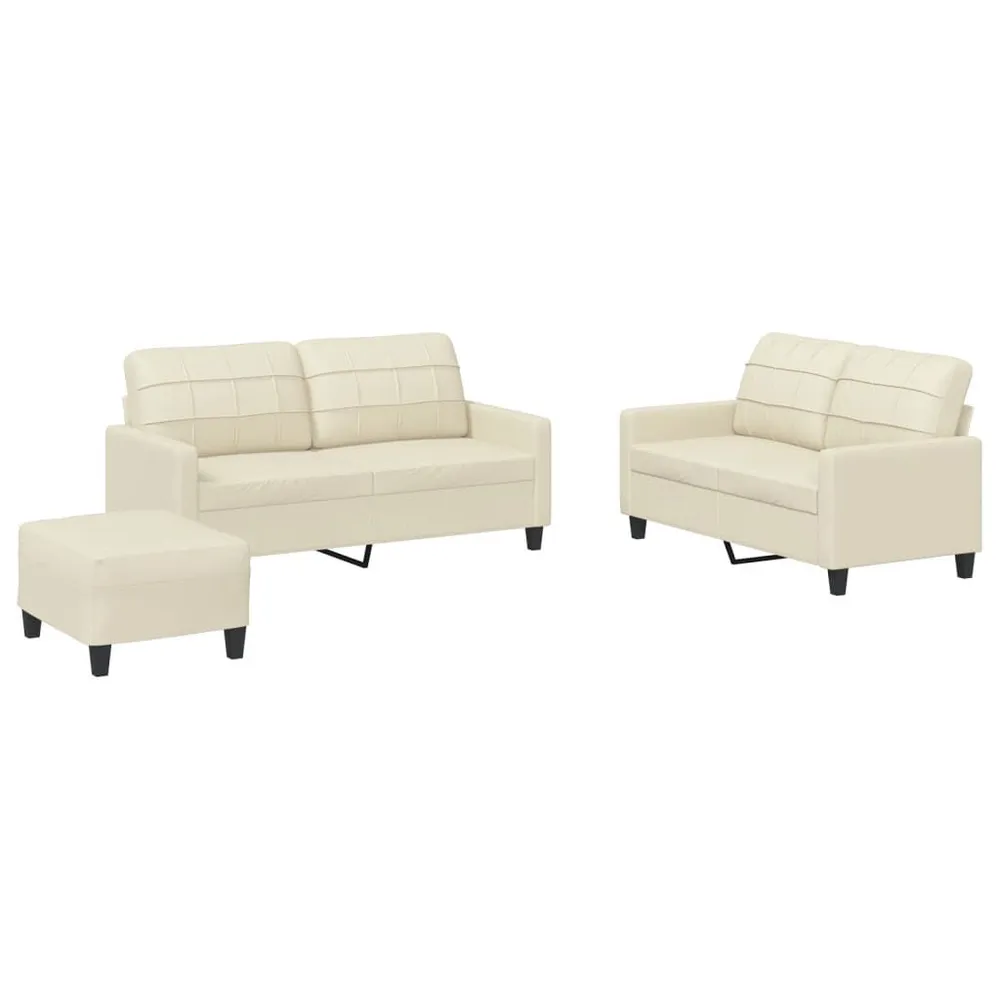 Estore para Janela 3 pcs conjunto sofás com almofadões couro artificial cor creme