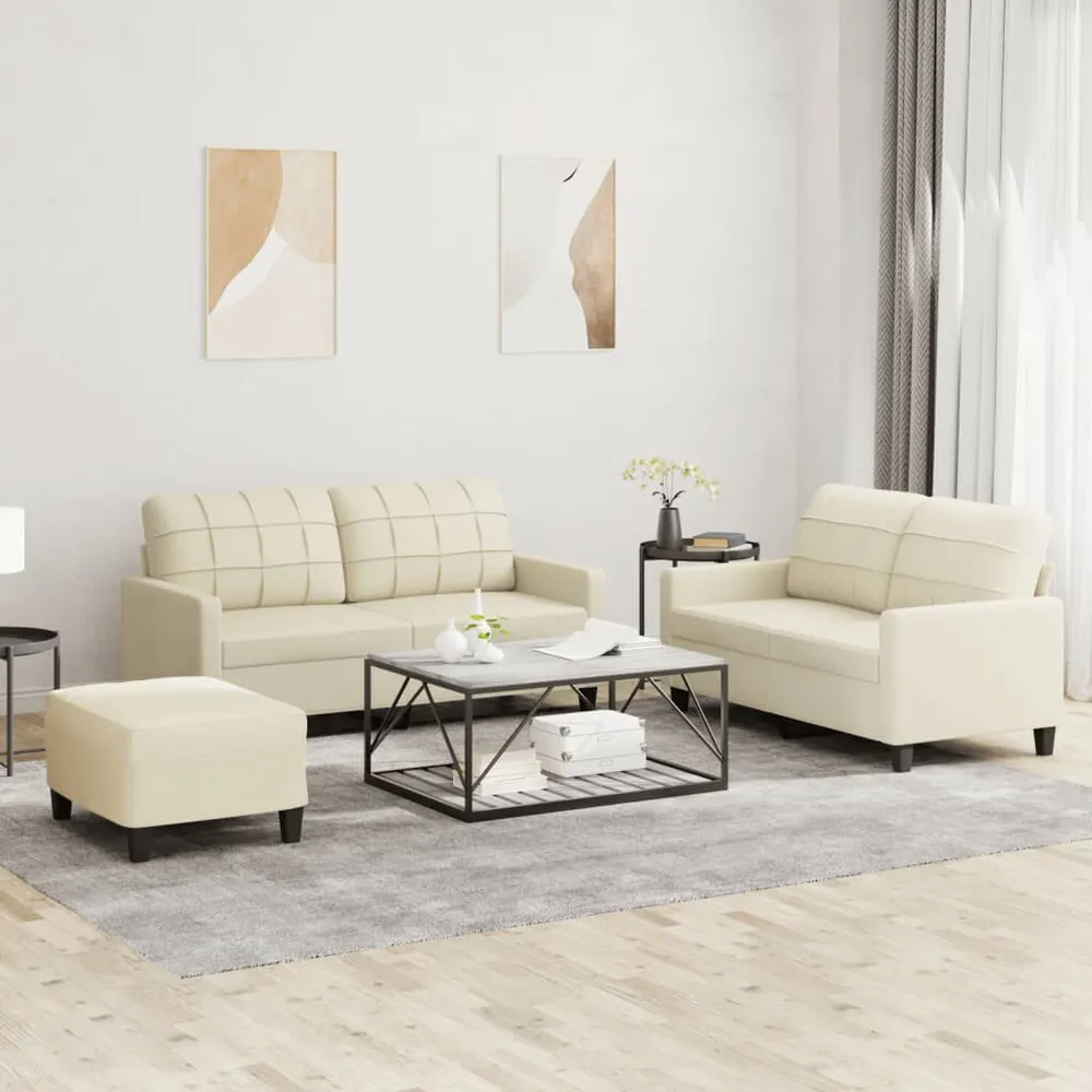Estore para Janela 3 pcs conjunto sofás com almofadões couro artificial cor creme