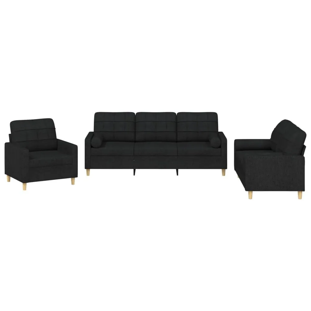 Estore para Janela 3 pcs conjunto de sofás com almofadas tecido preto