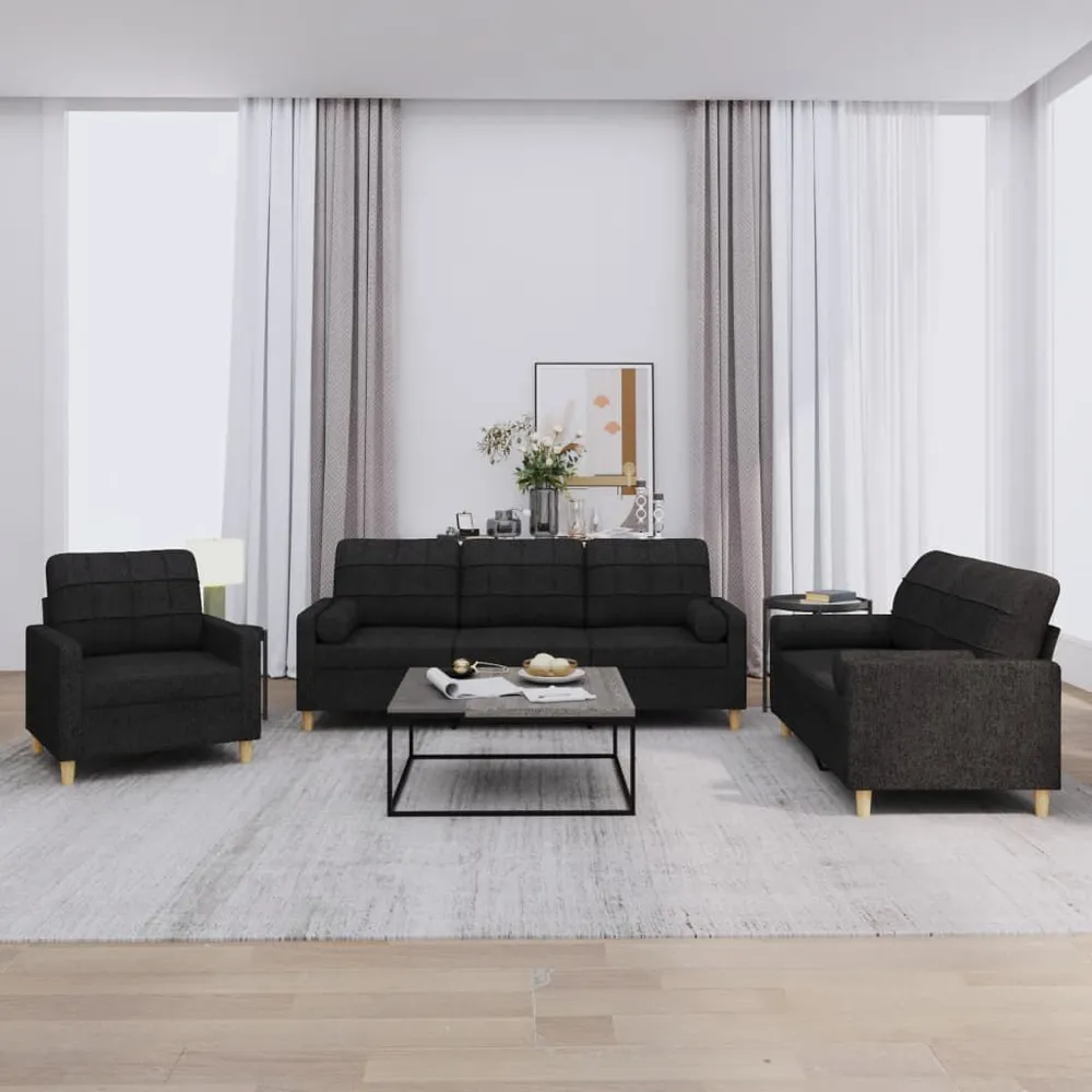 Estore para Janela 3 pcs conjunto de sofás com almofadas tecido preto