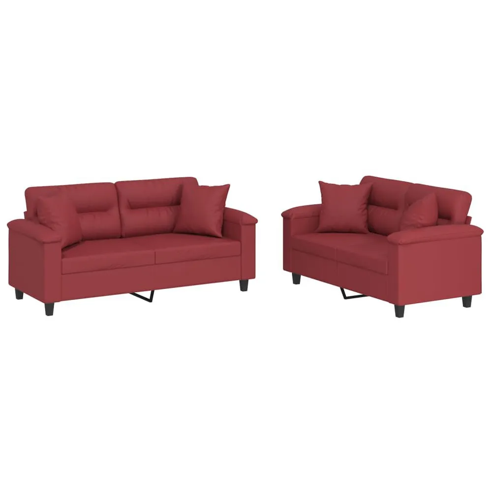 Estore para Janela 2 pcs conjunto sofás com almofadas couro artif. vermelho tinto