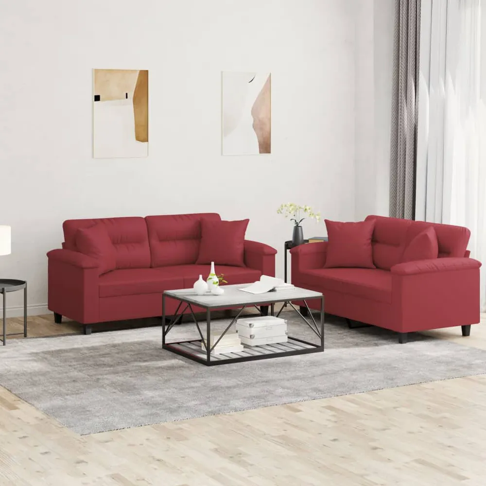 Estore para Janela 2 pcs conjunto sofás com almofadas couro artif. vermelho tinto
