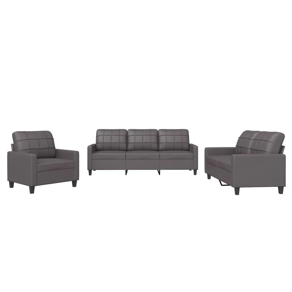 Estore para Janela 3 pcs conjunto de sofás com almofadões couro artificial cinzento