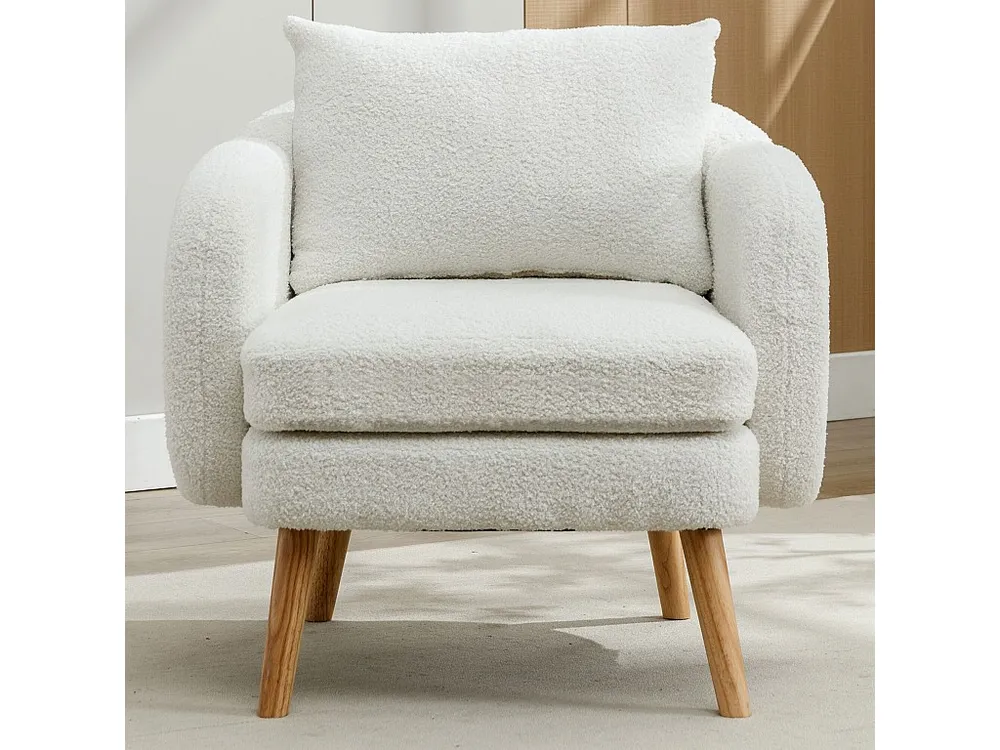 Estore para Janela Poltrona de tecido Teddy com almofada - pernas de madeira maciç - branca
