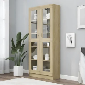 Gancho de Parede Armário vitrine 82,5x30,5x185,5cm contraplacado carvalho sonoma