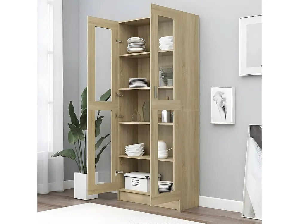Gancho de Parede Armário vitrine 82,5x30,5x185,5cm contraplacado carvalho sonoma