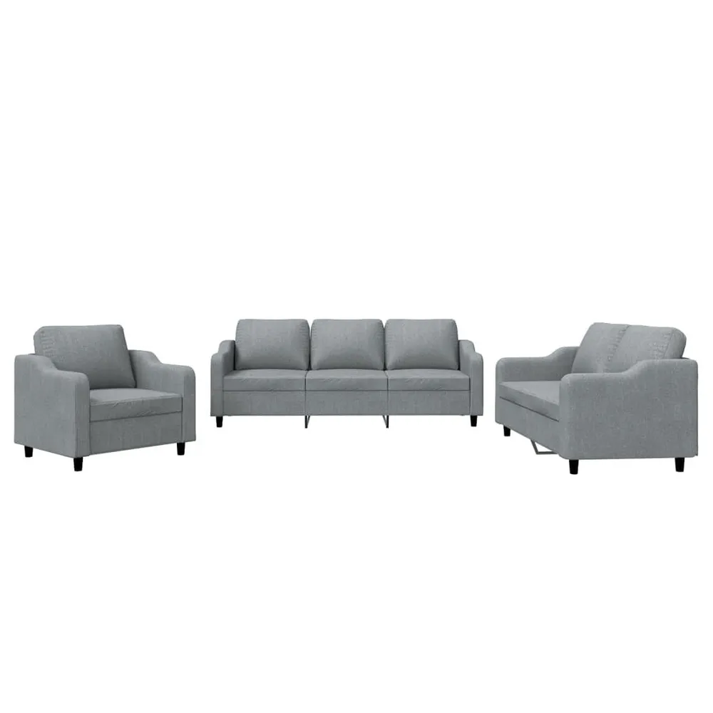 Gancho de Parede 3 pcs conjunto de sofás com almofadões tecido cinzento-claro