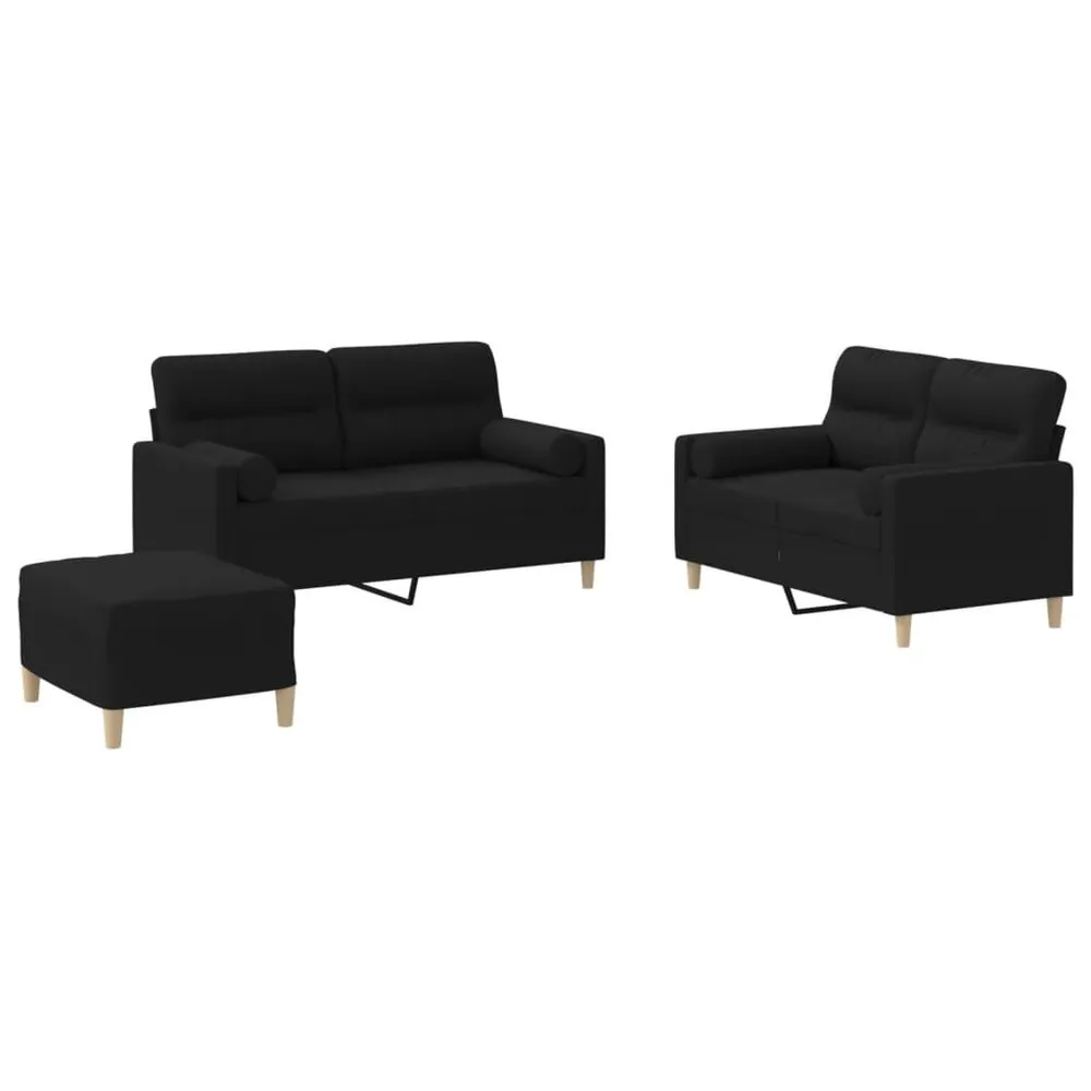 Gancho de Parede 3 pcs conjunto de sofás com almofadas tecido preto