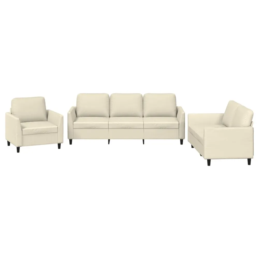 Gancho de Parede 3 pcs conjunto sofás com almofadões couro artificial cor creme