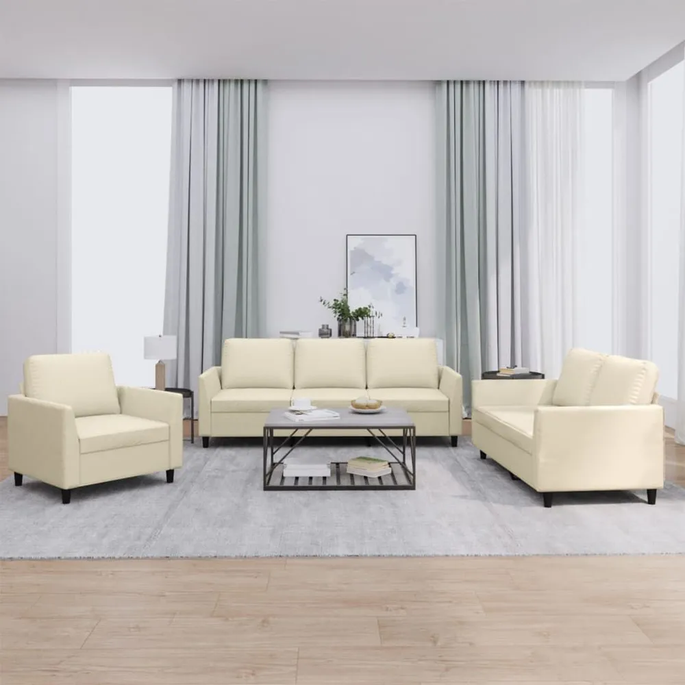 Gancho de Parede 3 pcs conjunto sofás com almofadões couro artificial cor creme