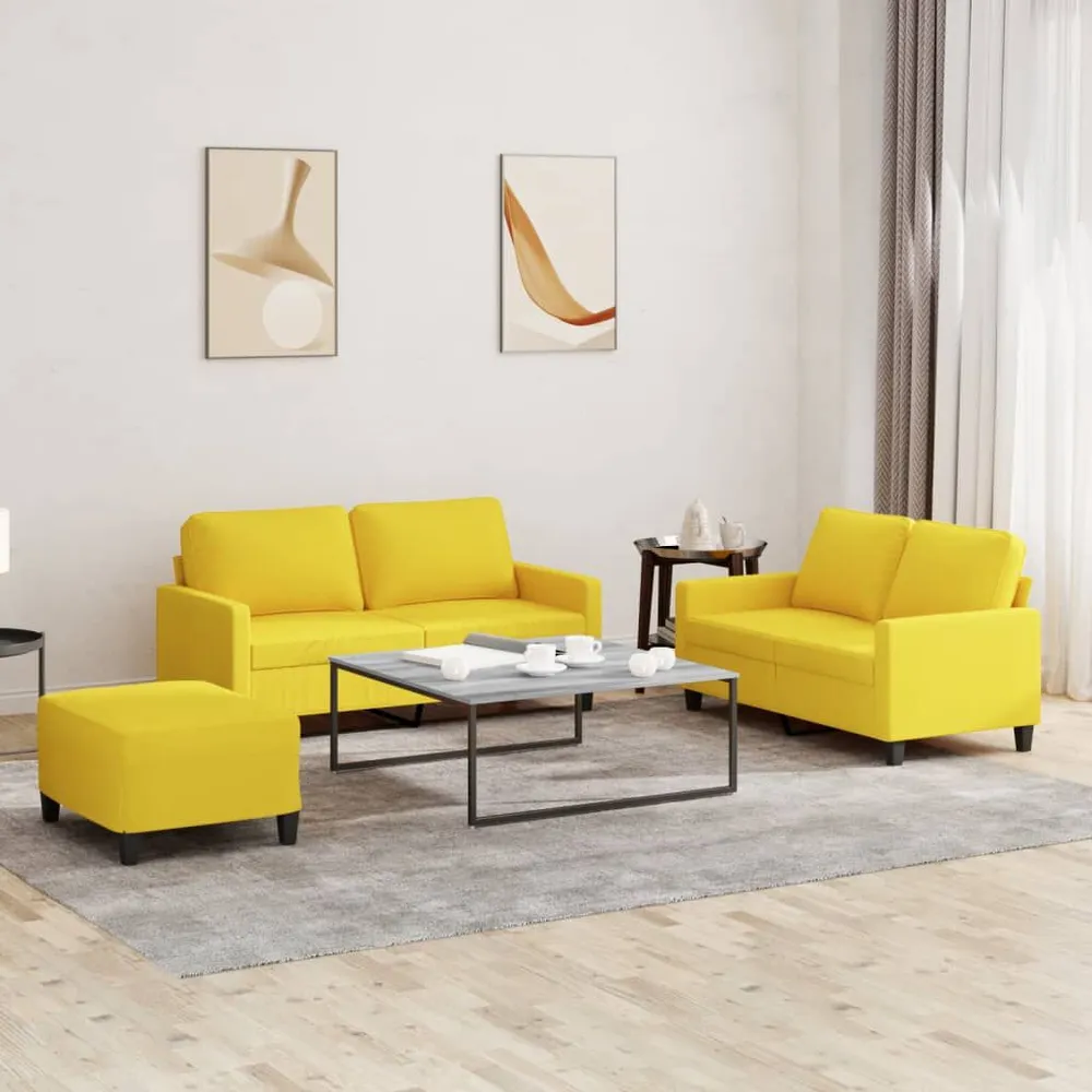Gancho de Parede 3 pcs conjunto de sofás com almofadões tecido amarelo-claro