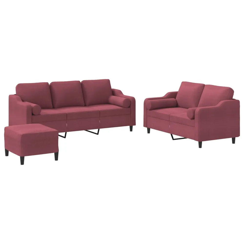 Gancho de Parede 3 pcs conjunto de sofás com almofadas tecido vermelho-tinto