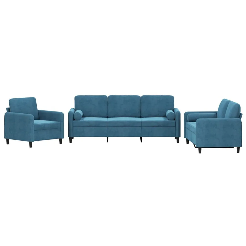 Gancho de Parede 3 pcs conjunto de sofás com almofadas veludo azul