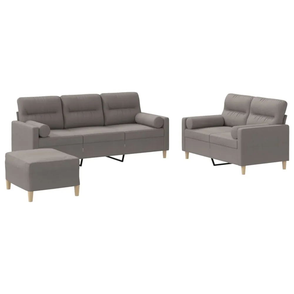 Gancho de Parede 3 pcs conjunto de sofás com almofadas tecido cinza-acastanhado
