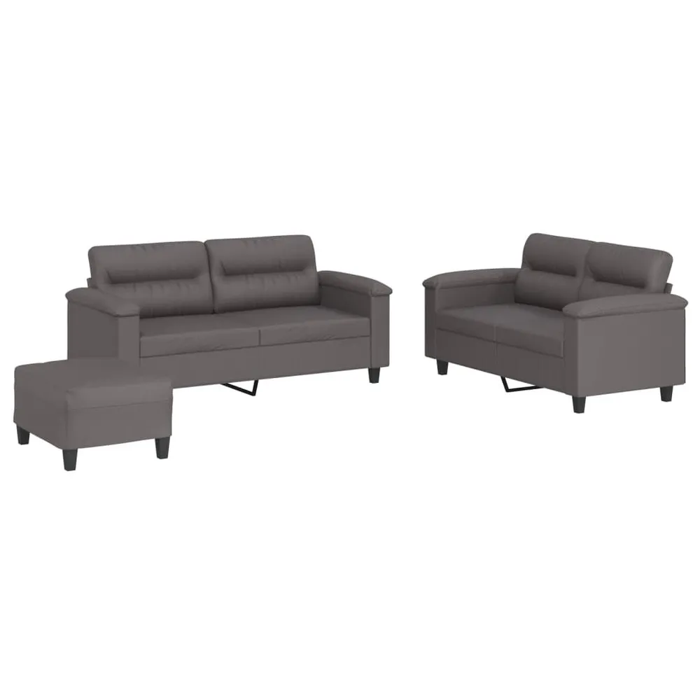Gancho de Parede 3 pcs conjunto de sofás com almofadões couro artificial cinzento