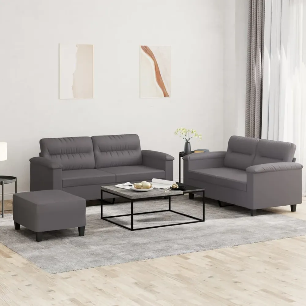 Gancho de Parede 3 pcs conjunto de sofás com almofadões couro artificial cinzento