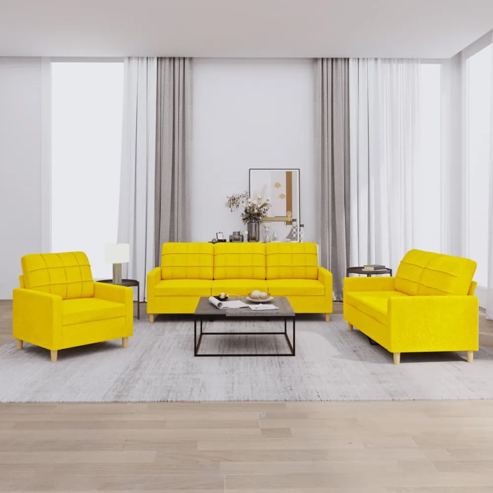 Gancho de Parede 3 pcs conjunto de sofás com almofadões tecido amarelo-claro