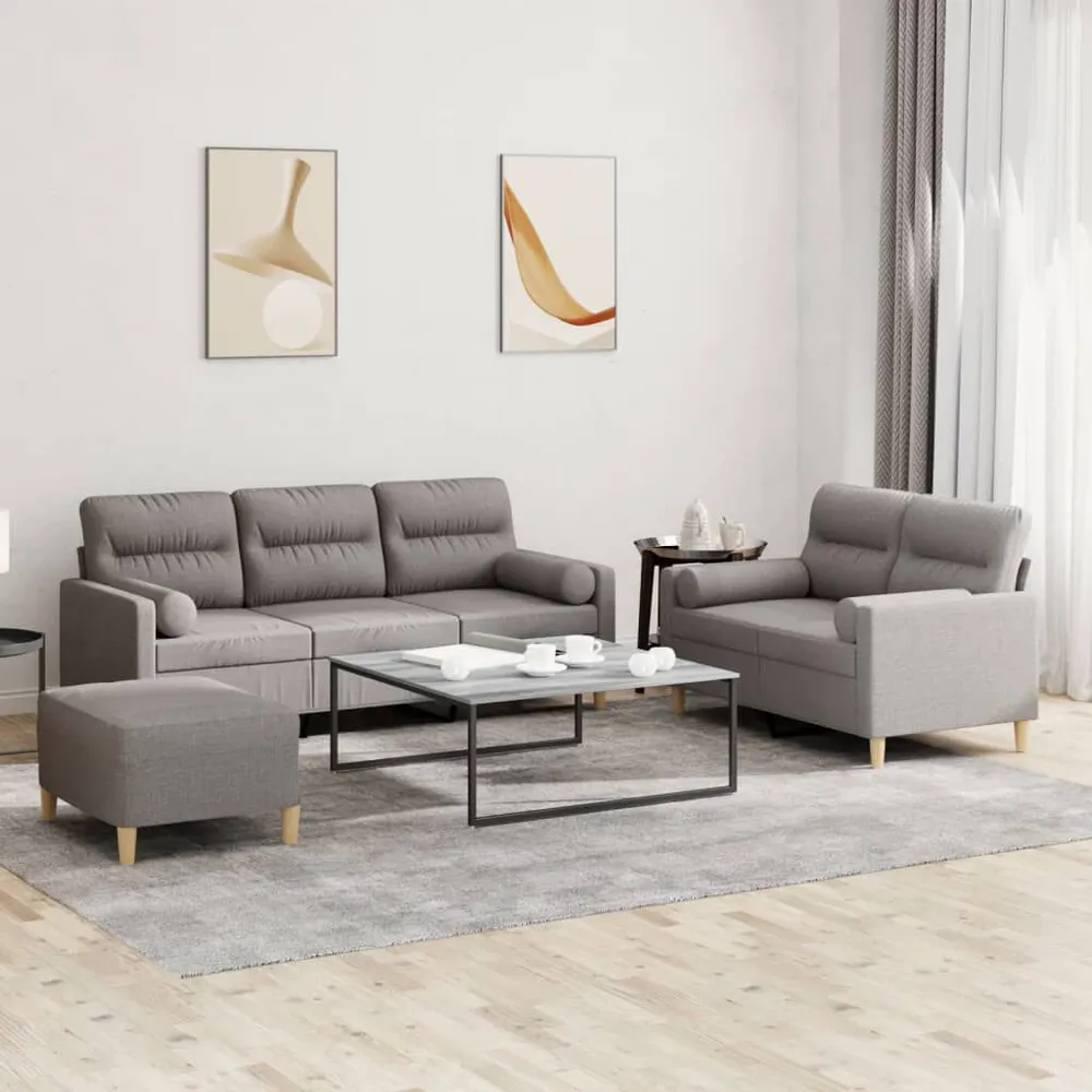 Gancho de Parede 3 pcs conjunto de sofás com almofadas tecido cinza-acastanhado