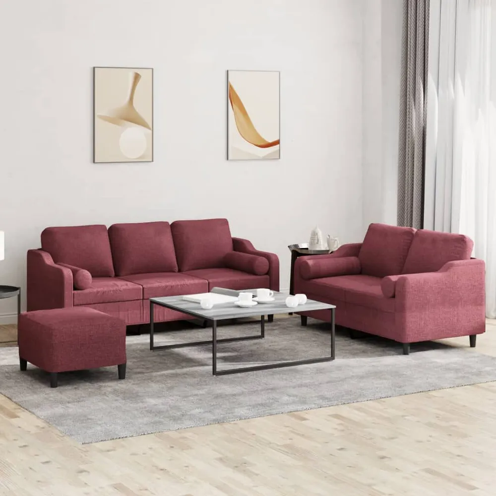 Gancho de Parede 3 pcs conjunto de sofás com almofadas tecido vermelho-tinto