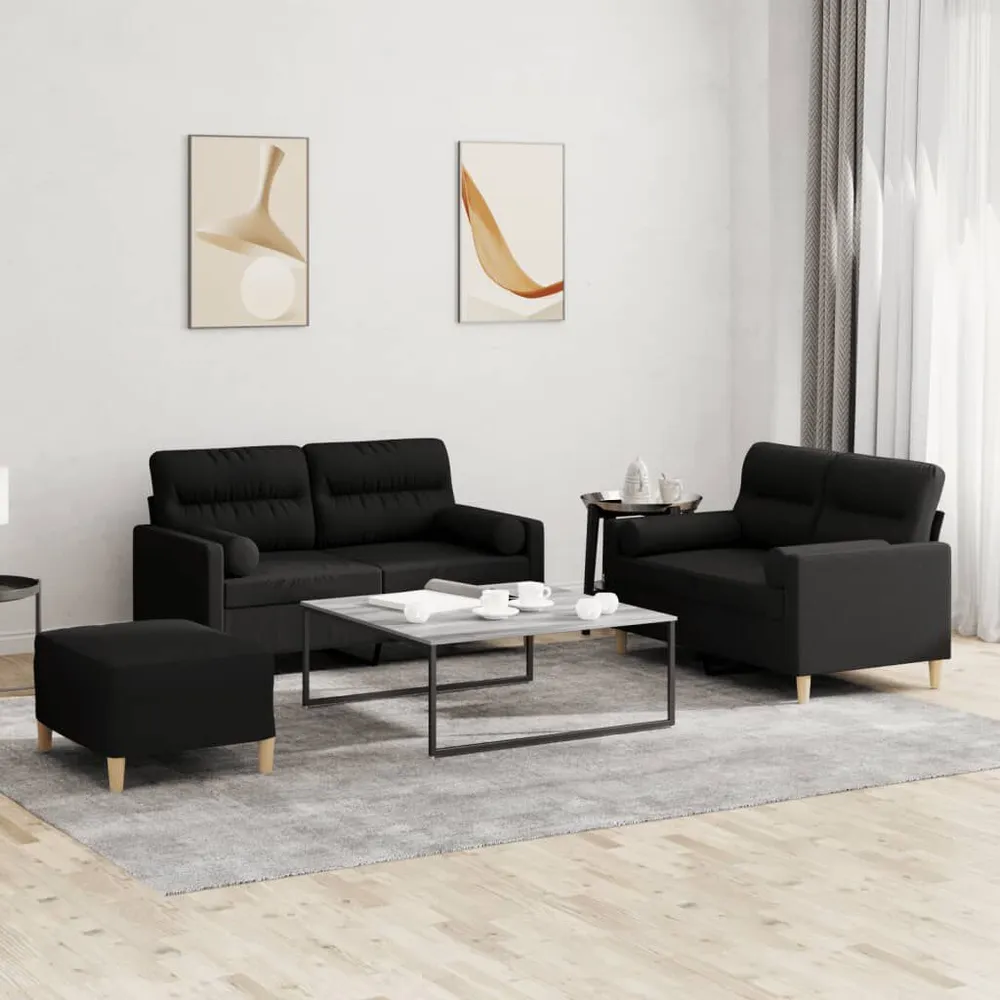 Gancho de Parede 3 pcs conjunto de sofás com almofadas tecido preto