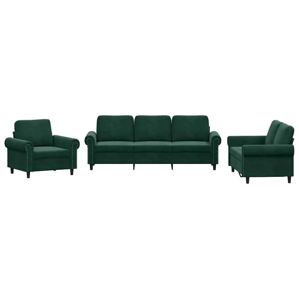 Gancho de Parede 3 pcs conjunto de sofás com almofadões veludo verde-escuro