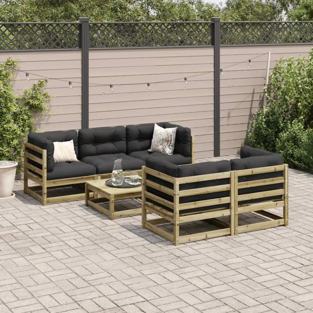Gancho de Parede 6 pcs conjunto sofás de jardim com almofadões pinho impregnado