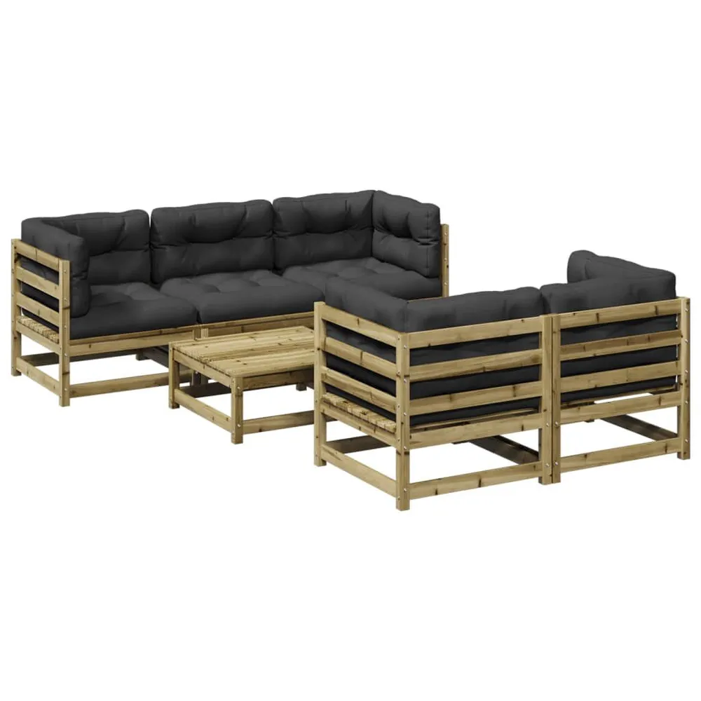Gancho de Parede 6 pcs conjunto sofás de jardim com almofadões pinho impregnado