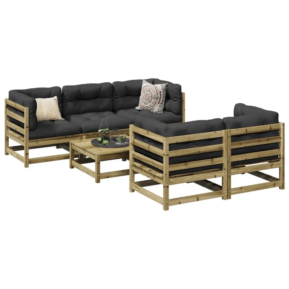 Gancho de Parede 6 pcs conjunto sofás de jardim com almofadões pinho impregnado