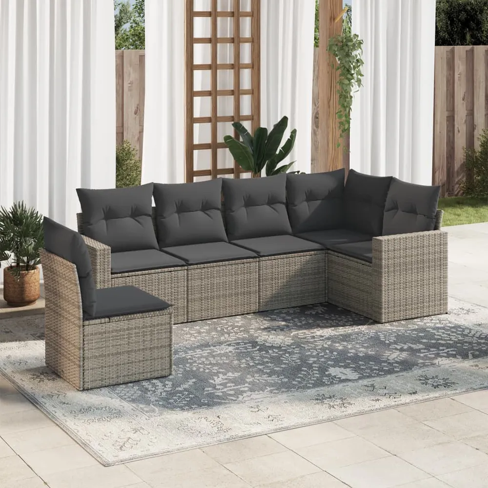 Gancho de Parede 6 pcs conjunto sofás de jardim com almofadões vime cinzento