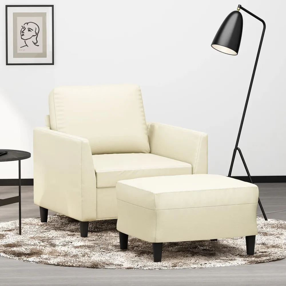Gancho de Parede Poltrona com apoio de pés couro artificial 60 cm cor creme