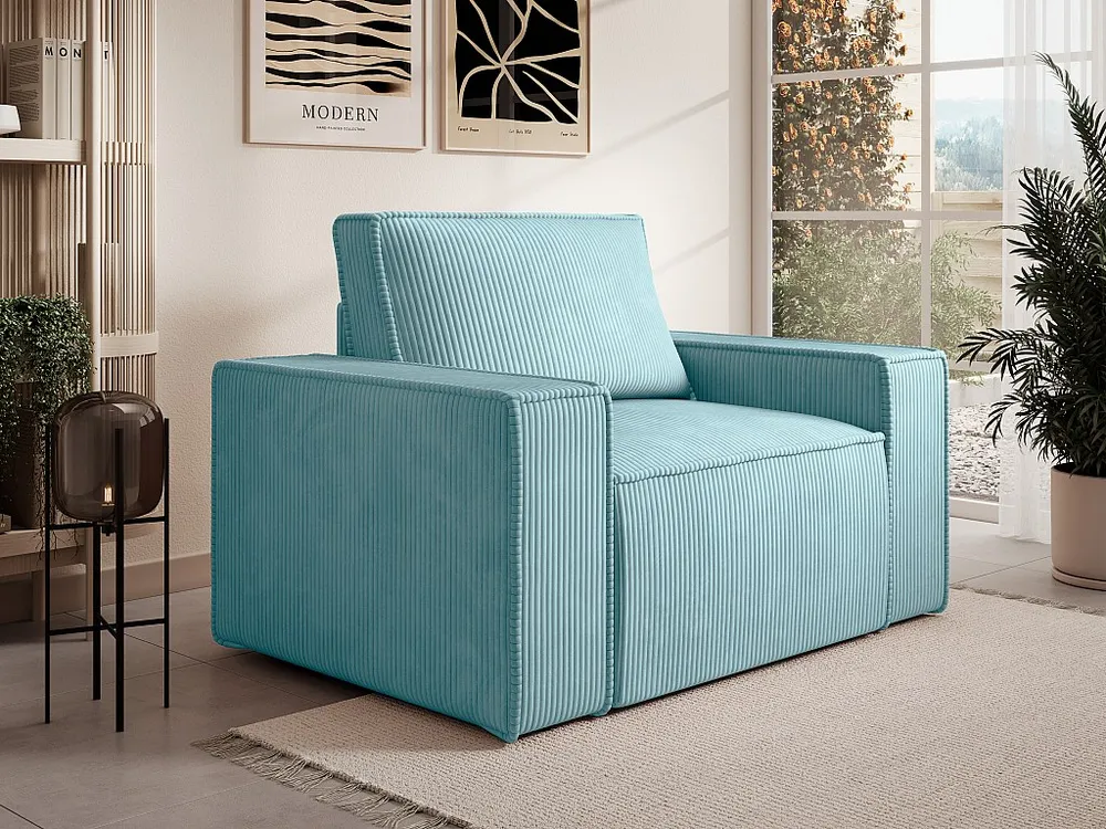 Gancho de Parede Poltrona veludo canelado azul-turquesa estilo design AMELIA