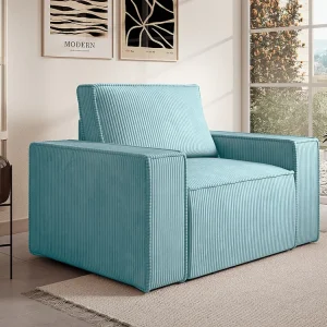 Gancho de Parede Poltrona veludo canelado azul-turquesa estilo design AMELIA