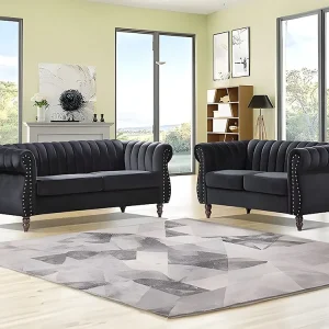 Gancho de Parede Sofás Chesterfield de 3 lugares e de 2 lugares em veludo preto TRUMBO