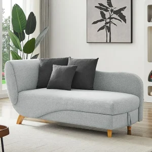 Iluminação LED Chaise-longue direita convertível tecido cinza-claro com almofadas antracite PENELOPE