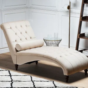 Iluminação LED Chaise-longue em veludo creme MURET