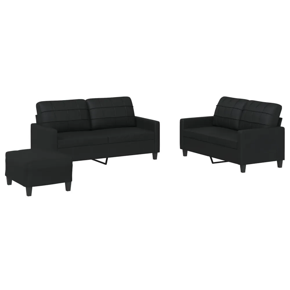 Iluminação LED 3 pcs conjunto de sofás com almofadões couro artificial preto