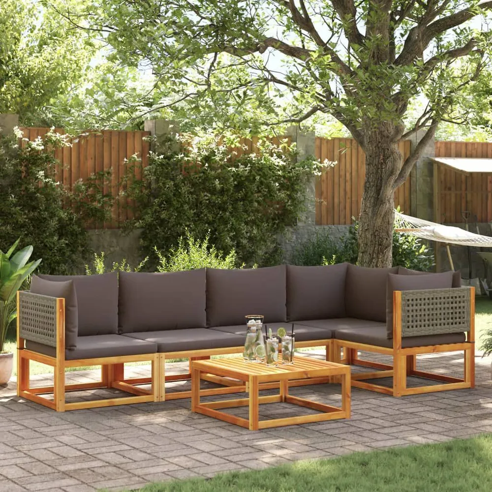 Iluminação LED 6 pcs conjunto de sofás de jardim com almofadões acácia maciç