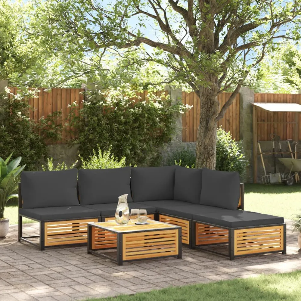Iluminação LED 6 pcs conjunto de sofás de jardim com almofadões acácia maciç